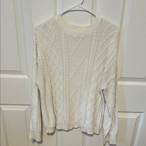 Edikted White Crew Neck Cable Knit Sweater